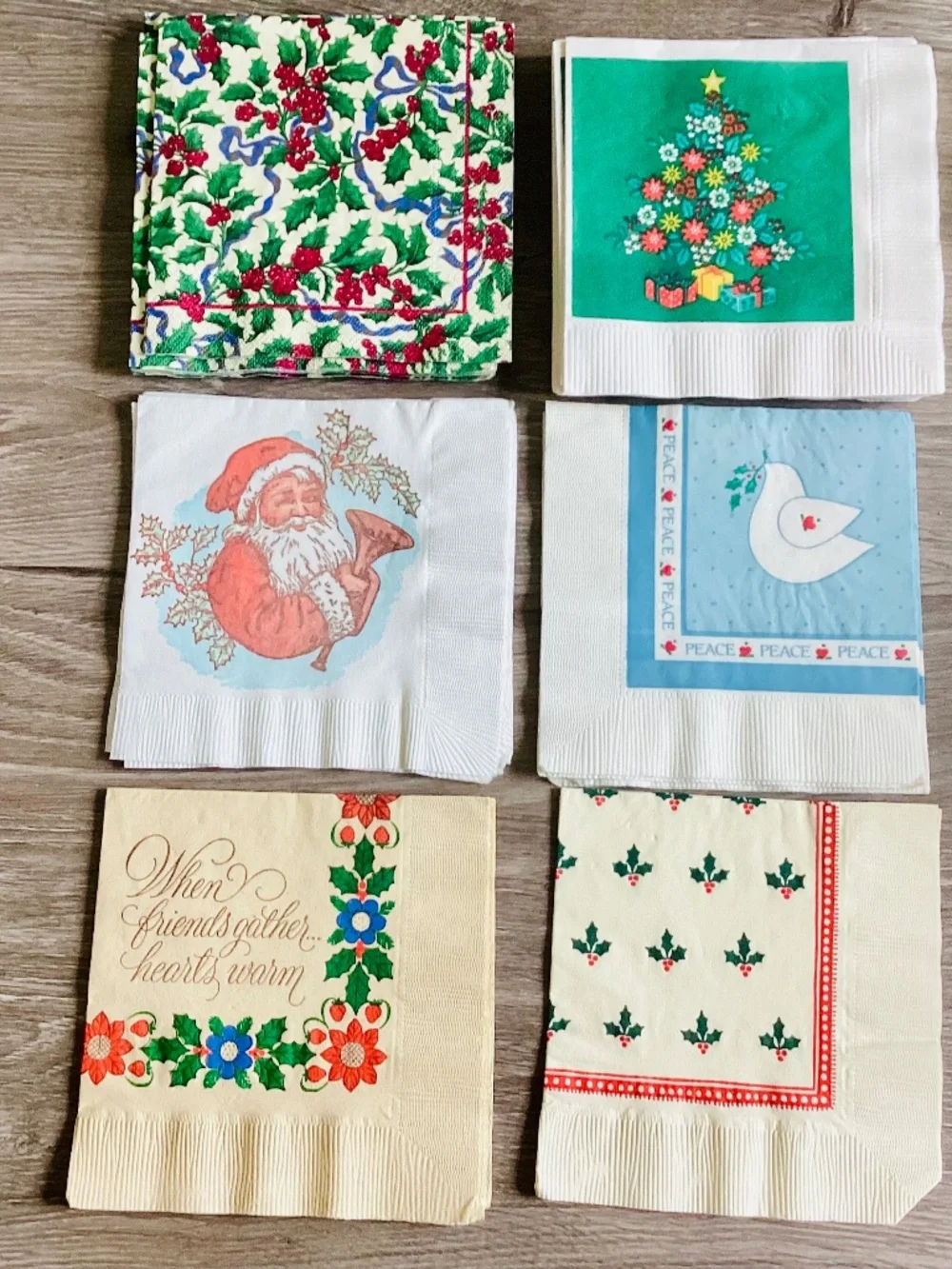 Vintage Christmas Cocktail Napkins 35 Ps Mixed Lot Santa Holly Tree Dove MCM